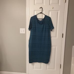 Cato teal eyelet lace sheath midi dress geometric detail Sz 14/16W